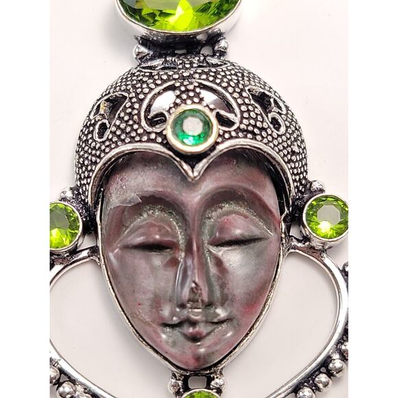 Sterling Silver Bali Goddess Pendant with Peridot and Green Garnet Stones - Picture 8 of 9